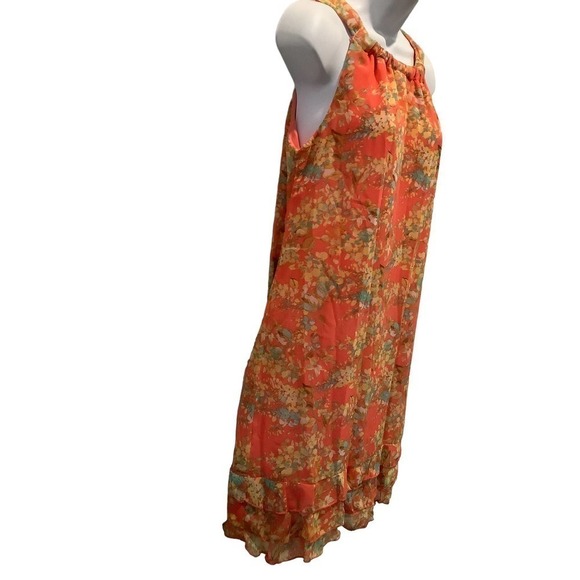 KARIN STEVENS SLEEVELESS ORANGE FLORAL RUFFLE DRESS 10 - Picture 4 of 6